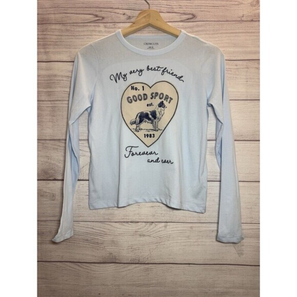 J.Crew Crewcuts Girls Dog Shirt Long Sleeve White Large 10-11